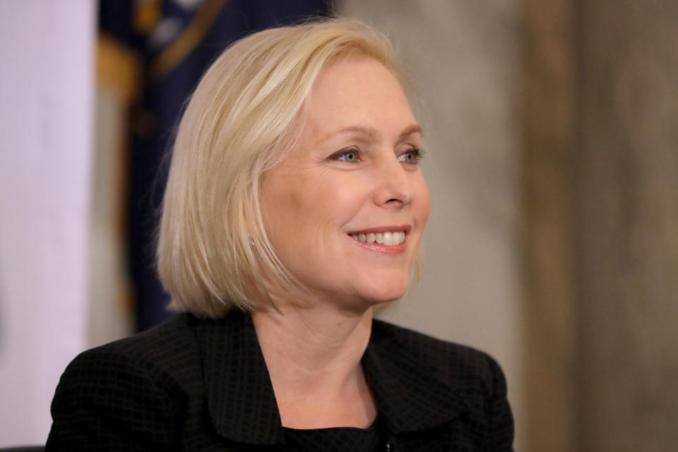 WASHINGTON, DC – NOVEMBER 14: Sen. Kirsten Gillibrand (D-NY) attends a post-midterm election meeting of Rev. Al Sharpton’s National Action Network in the Kennedy Caucus Room at the Russell Senate Office Building on Capitol Hill November 14, 2018 in Washington, DC. Politicians believed to be considering a run for the 2020 Democratic party nomination, including Sen. Elizabeth Warren (D-MA) and Sen. Kamala Harris (D-CA), addressed the network meeting as well as House members vying for leadership positions. (Photo by Chip Somodevilla/Getty Images)