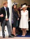 <p>Talking to Prince Harry and Camilla, Duchess of Cornwall, at the Order of the Garter service at St. George's Chapel, Windsor Castle. </p>