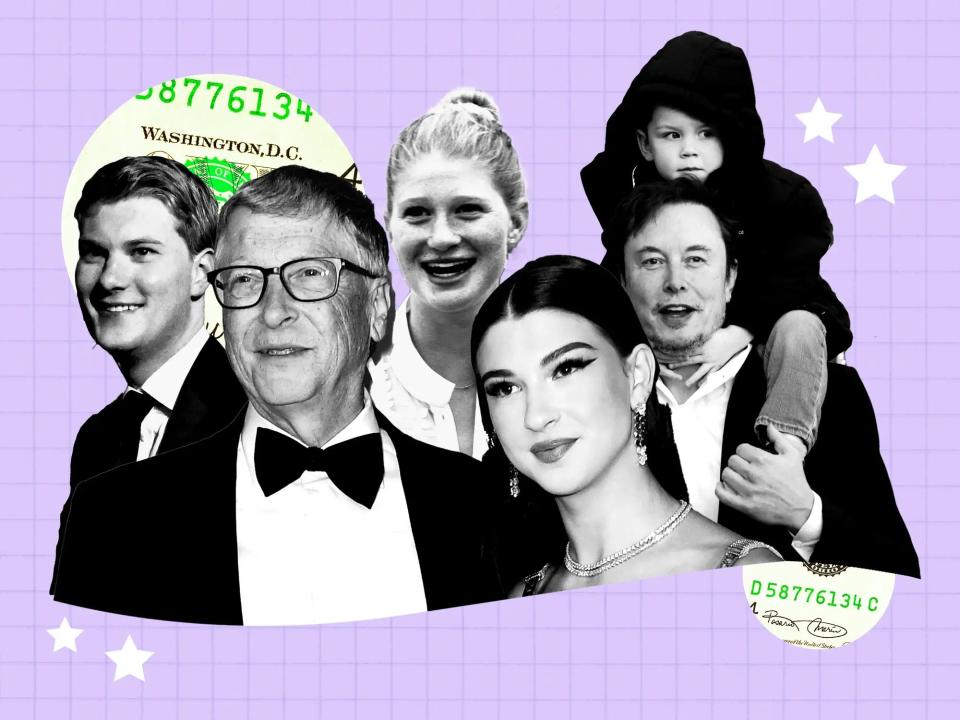 Bill Gates umgeben von seinen Kindern, von rechts, Rory, Jennifer und Phoebe, und Elon Musk mit einem seiner 11 bekannten Kinder. - Copyright:  ANGELA WEISS/AFP via Getty Images; Riccardo De Luca/Anadolu via Getty Images; SAUL LOEB/AFP via Getty Images; Horacio Villalobos - Corbis/Corbis via Getty Images; Chelsea Jia Feng/BI