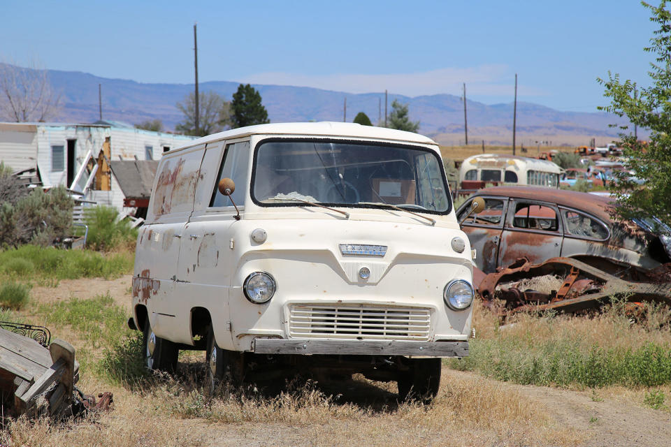 <p>In more than 30 years of exploring US salvage yards this is the only Ford Thames van we have ever discovered. Built in England between 1957 and 1965, it was available as a panel van, pickup and minibus. It sold well, with 187,000 leaving Ford’s plant in Dagenham, Essex (just east of London), including the<strong> Thames</strong> 800 and Thames Freighter export models. </p><p>During our visit, Jim Hines explained that this example (complete with homemade wooden bumper) spent its working life in Mountain Home. It had already attracted the attention of a British collector, and he was confident that a deal was about to be struck. <strong>Thames </strong>is certainly one of the more obscure brands ever operated by the Blue Oval; it operated in Britain between 1939 and 1965. Another vehicle from J<strong>im’s Vintage Automotive, Idaho.</strong></p>