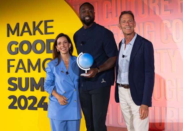 <p>The Elevate Prize Foundation</p> The Elevate Prize Foundation’s Founder Joseph Deitch (right) and CEO Carolina García Jayaram (left) presented NBA Hall of Famer and Entrepreneur Dwyane Wade with the Elevate Prize Catalyst Award at the Make Good Famous Summit on Miami Beach in recognition of his advocacy for the transgender community and for his work with the Wade Family Foundation