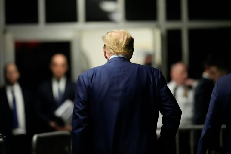 Donald Trump à son arrivée au tribunal à New York, le 16 avril 2024 (Mary Altaffer)