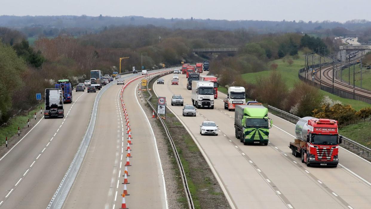 On the M20 near Ashford, barriers have been put up in preparation for Operation Brock testing