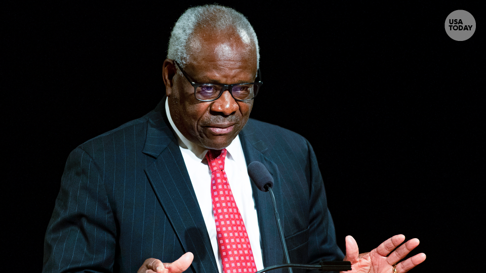 Supreme Court Justice Clarence Thomas speaks on Thursday, Sept. 16, 2021.