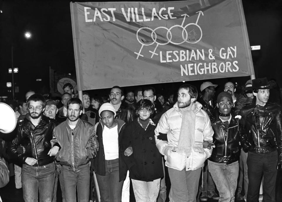 NEW YORK, NY - CIRCA 1980: Gay Pride demonstration circa 1980 in New York City. (Photo by Arpadi/IMAGES/Getty Images)