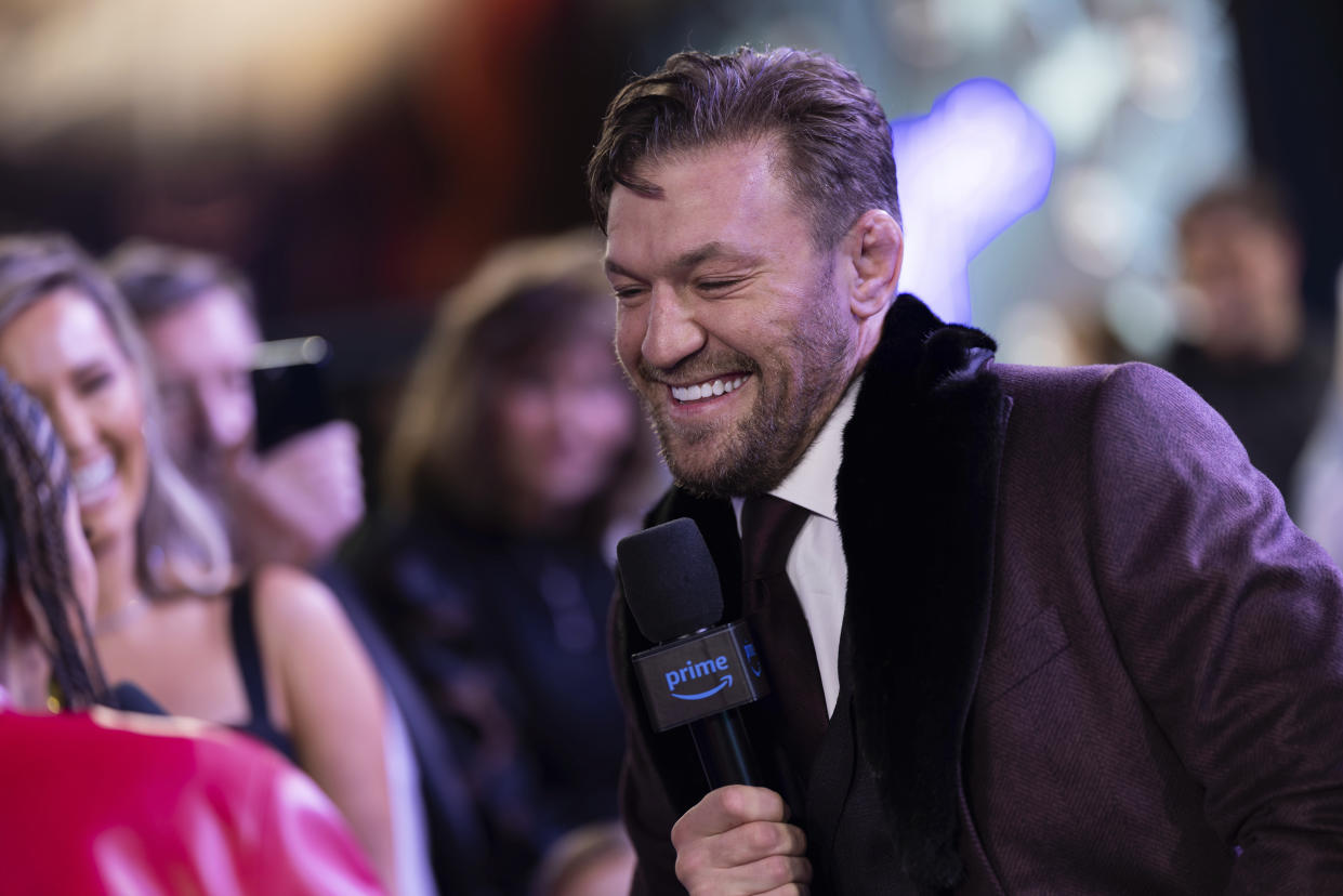 Conor McGregor is interviewed upon arrival at the premiere for the the film 'Road House' in London, Thursday, March 14, 2024. (Photo by Vianney Le Caer/Invision/AP)