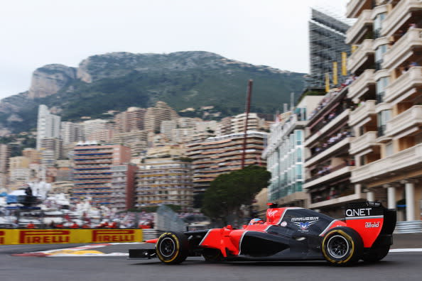 Timo Glock of Germany and Marussia drives during the Monaco Formula One Grand Prix at the Circuit de Monaco on May 27, 2012 in Monte Carlo, Monaco. (Photo by Mark Thompson/Getty Images)