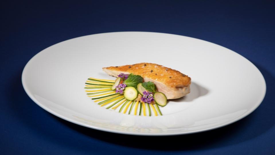 A salmon and zucchini dish is one of eight created by chef Anne-Sophie Pic for the business class cabins. - Credit: Patrick Delapierre/Air France