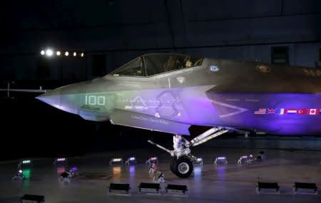 FILE PHOTO: A Lockheed Martin F-35 Lightning II fighter jet is seen in its hanger at Patuxent River Naval Air Station in Maryland, U.S., October 28, 2015.     REUTERS/Gary Cameron/File Photo - RC1A0CFAC9C0