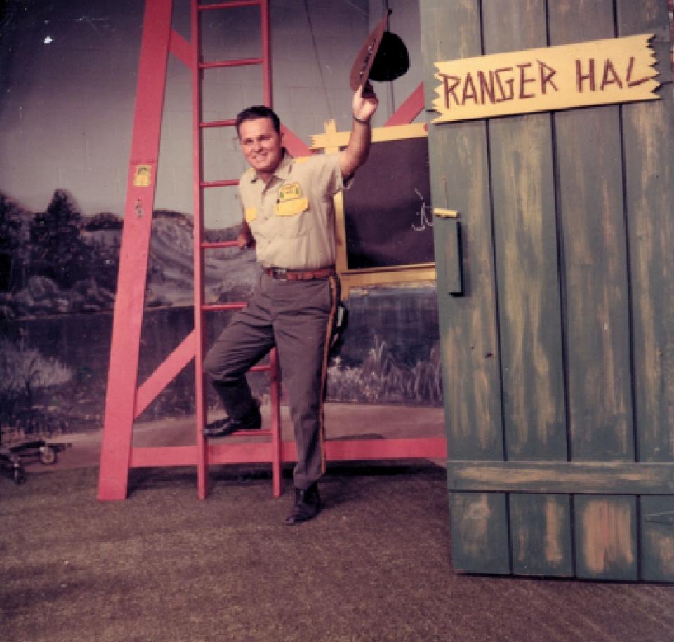 Henry Baranek (aka Henry Baran) was star of "The Ranger Hal Show," which first aired in 1958 on WJXT TV-4. Here he is on the set of his show in 1967, coming down from his prop fire tower, as he did in every typical episode.