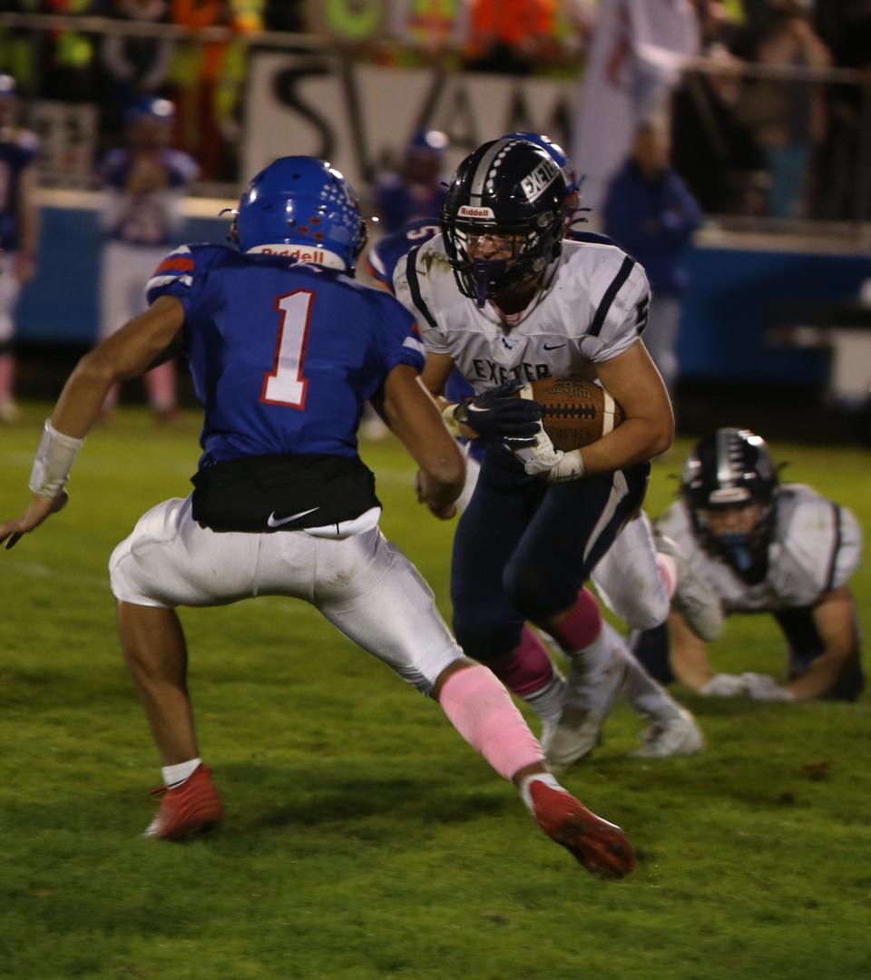 Kenny Verhelle, right, and the Exeter High School football team hopes to end the regular season with two straight wins after Friday's game against Dover.