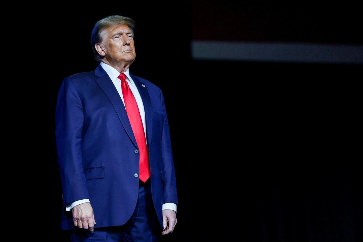 <span>Donald Trump attends the National Rifle Association presidential forum in Harrisburg, Pennsylvania, on 9 February 2024.</span><span>Photograph: Leah Millis/Reuters</span>