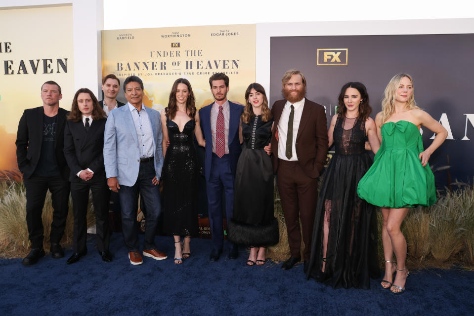 The cast of ‘Under the Banner of Heaven’ at the Hollywood Athletic Club in Los Angeles. - Credit: Mark Von Holden for Variety