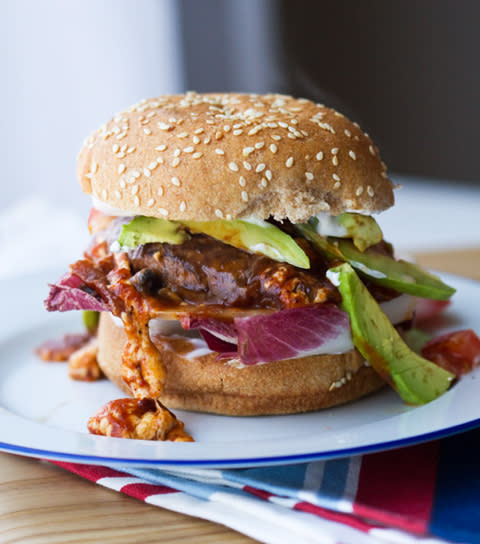 Messy Cheesy BBQ Portobello Burger