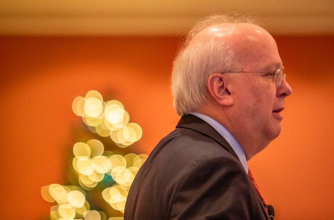 Republican political consultant Karl Rove spoke at the Goodfellows luncheon fundraiser at the Fort Worth Club Wednesday, Dec. 7, 2022.