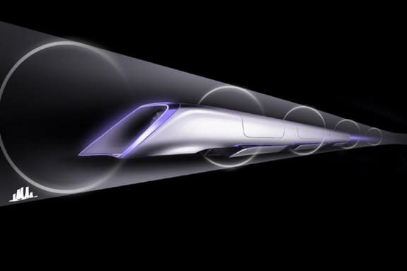 This rendering shows the Hyperloop passenger transport capsule conceptual design.