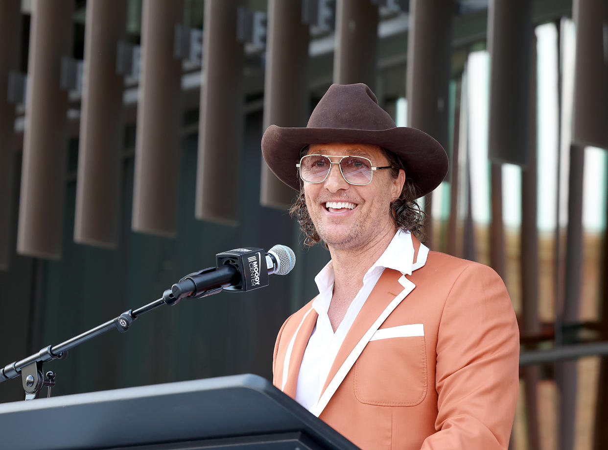 AUSTIN, TEXAS - APRIL 19: University of Texas Minister of Culture Matthew McConaughey attends the ribbon cutting ceremony for University of Texas at Austin&#39;s new multi purpose arena at Moody Center on April 19, 2022 in Austin, Texas. (Photo by Gary Miller/Getty Images)