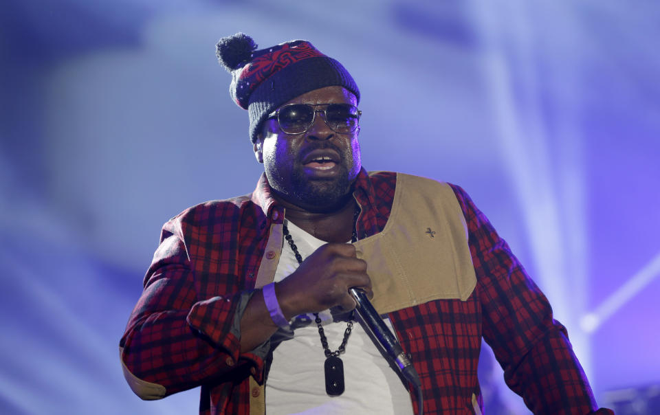 This Jan. 30, 2014 photo shows Black Thought performing with the The Roots at a concert next to the Bud Light Hotel in New York. The temporarily renamed hotel moored on the Hudson River, is Norwegian Cruise Line's new ship Norwegian Getaway, and is acting as a floating hotel for fans and a site for hosting Super Bowl-related events. Bud Light Hotel is also taking over the Intrepid Sea, Air & Space Museum, including the deck of the retired military ship, which is permanently docked in the pier adjacent to Pier 88, the dock for Getaway. Concerts and other events will be held onboard for guests connected to Bud Light's retailers, partners and VIPs. (AP Photo)