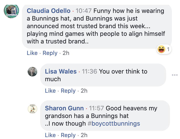 Facebook comments about Pete Evans and Bunnings