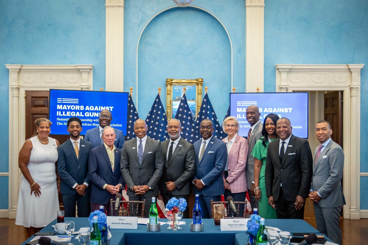 New York City Mayor Eric Adams convenes a meeting of Mayors Against Illegal Guns with Everytown for Gun Safety to discuss tools for combating gun violence in Manhattan, New York on Wednesday, July 20, 2022.