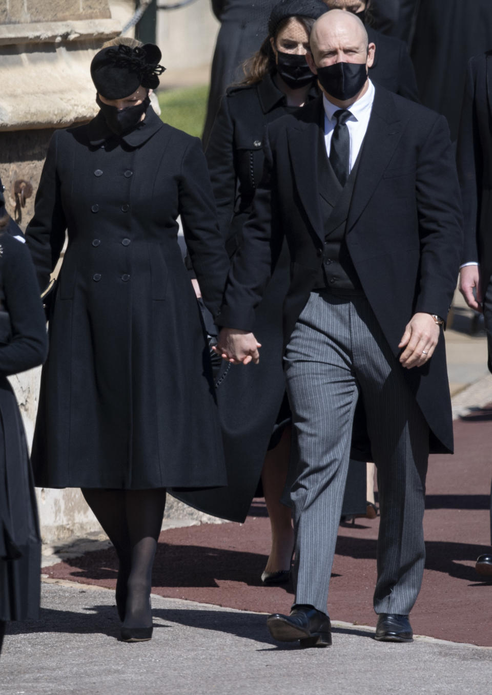 WINDSOR, ENGLAND - APRIL 17: Zara Tindall and Mike Tindall during the funeral of Prince Philip, Duke of Edinburgh on April 17, 2021 in Windsor, England. Prince Philip of Greece and Denmark was born 10 June 1921, in Greece. He served in the British Royal Navy and fought in WWII. He married the then Princess Elizabeth on 20 November 1947 and was created Duke of Edinburgh, Earl of Merioneth, and Baron Greenwich by King VI. He served as Prince Consort to Queen Elizabeth II until his death on April 9 2021, months short of his 100th birthday. His funeral takes place today at Windsor Castle with only 30 guests invited due to Coronavirus pandemic restrictions. (Photo by UK Press Pool/UK Press via Getty Images)