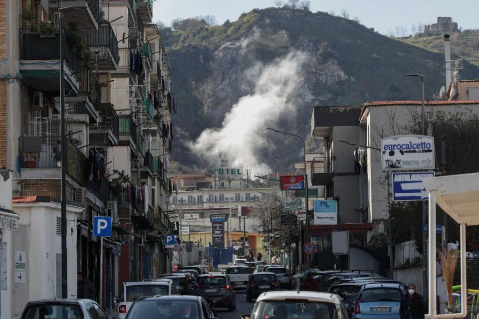 a view of the fumaroles pisciarelli in agnano quarter of naples, part of the campi flegrei supervolcano