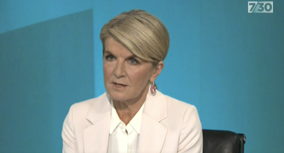 Former foreign minister Julie Bishop made a subtle dig at the prime minster over historical rape allegations. Source: ABC