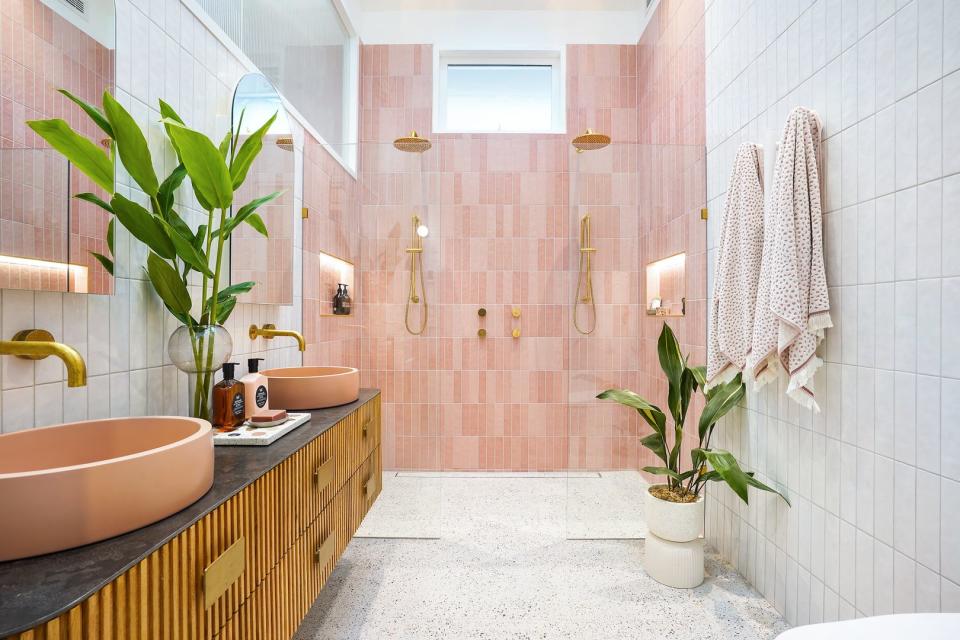 Jimmy and Tam's ensuite on The Block. Photo: Domain