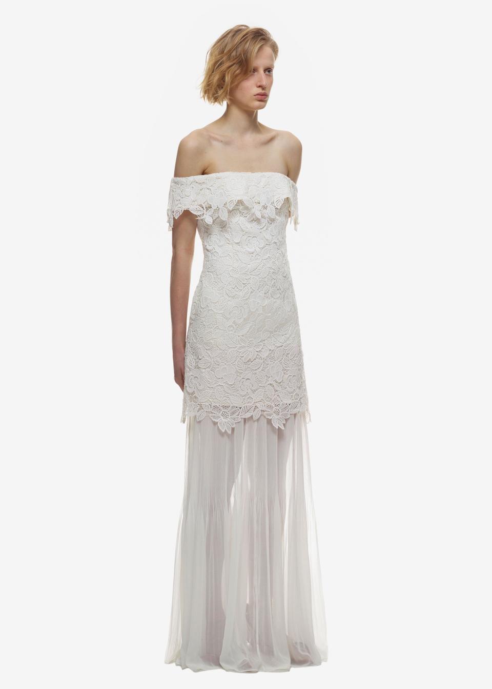 Off-shoulder bridal dress - <a rel="nofollow noopener" href="http://www.self-portrait-studio.com/bridal/off-shoulder-bridal-dress" target="_blank" data-ylk="slk:$1055;elm:context_link;itc:0;sec:content-canvas" class="link ">$1055</a>