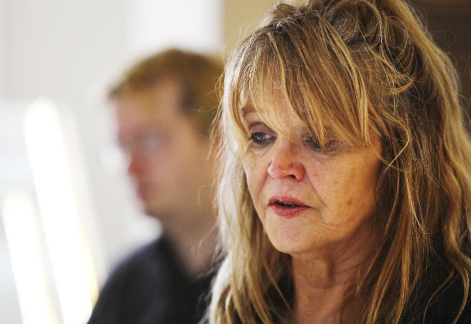 Jill Robinson, right, speaks at the Anoka County Courthouse, Thursday, March 22, 2012, in Anoka, Minn. Robinson's son Trevor died after taking the synthetic drug, supplied by Timothy LaMere. Twenty-two-year-old Timothy LaMere pleaded guilty Thursday in Anoka County he'll receive nine years, nine months in prison when he's sentenced May 25. (AP Photo/The Star Tribune, David Joles) MANDATORY CREDIT; ST. PAUL PIONEER PRESS OUT; MAGS OUT; TWIN CITIES TV OUT