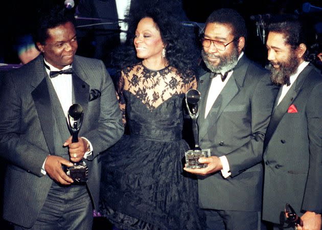 Lamont Dozier, Brian Holland and Eddie Holland with Diana Ross in 1990 (Photo: Ron Frehm via AP/PA Images)