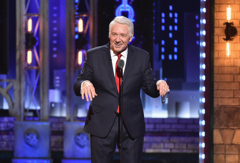 NEW YORK, NY - JUNE 11:  Host Kevin Spacey speaks onstage during the 2017 Tony Awards at Radio City Music Hall on June 11, 2017 in New York City.  (Photo by Theo Wargo/Getty Images for Tony Awards Productions)