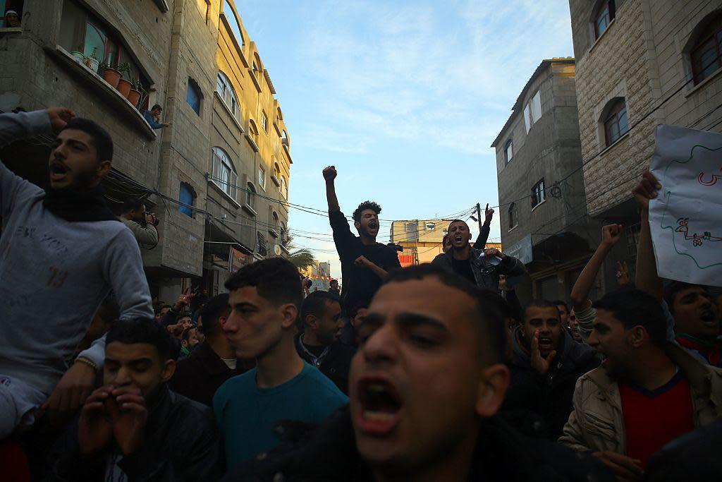 Palestinians protest against some of the worst power cuts in ten years in Jabalia in northern Gaza on January 12, 2017: AFP