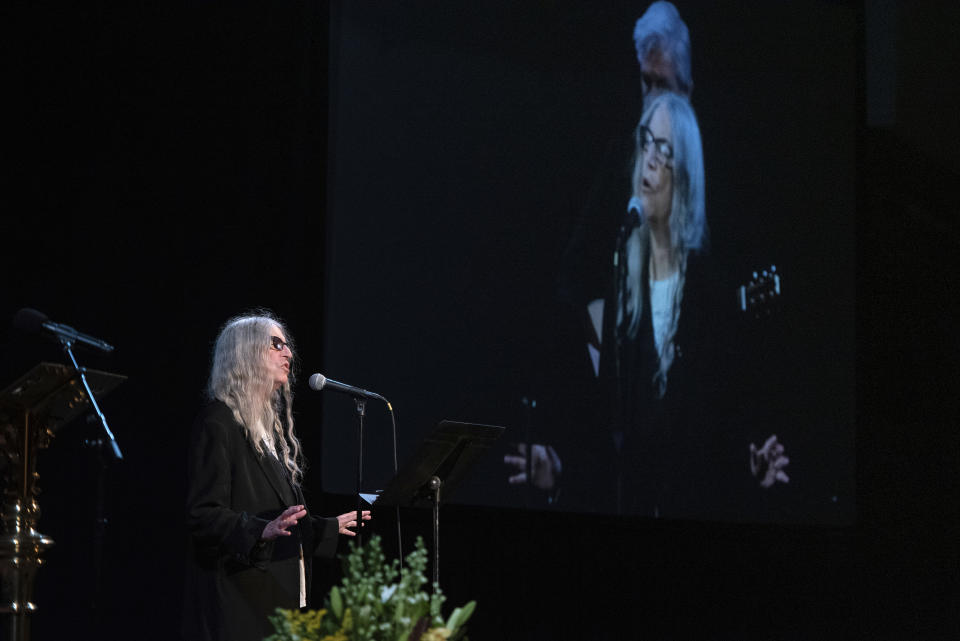 Patti Smith attends the Joan Didion celebration of life event on Wednesday, Sept. 21, 2022, at the Cathedral of St. John the Divine in New York. (Photo by Christopher Smith/Invision/AP)