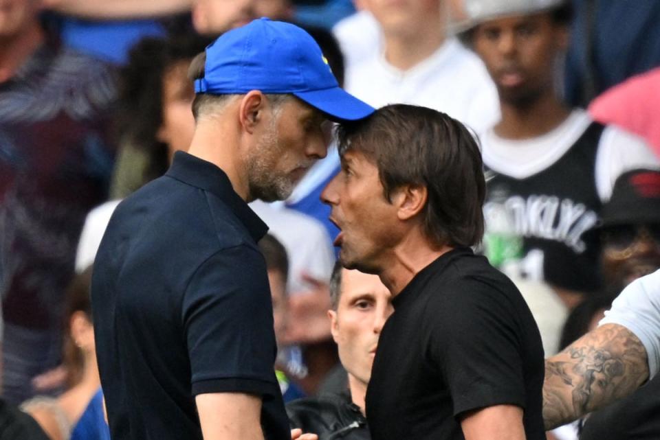 Thomas Tuchel and Antonio Conte repeatedly clashed in a fiery London derby at Stamford Bridge (AFP via Getty Images)
