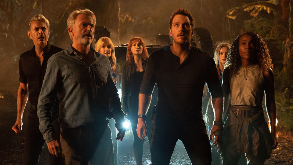Jurassic World Dominion unites the cast of the original Jurassic Park with the new Jurassic World characters. (Universal)