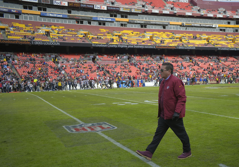 LANDOVER, MD - NOVEMBER 18: Washington Redskins owner Dan Snyder during a game between the Washington Redskins  and the Houston Texans at FedEX Field on November 18, 2018, in Landover, MD. (Photo by John McDonnell/The Washington Post via Getty Images)