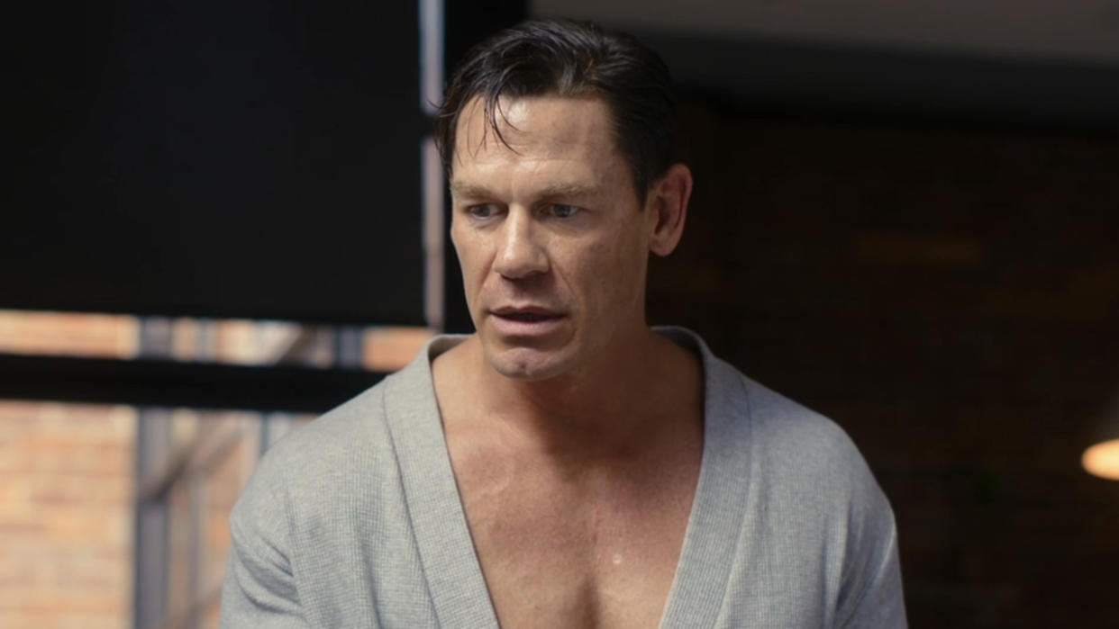  John Cena in bathrobe in Ricky Stanicky. 