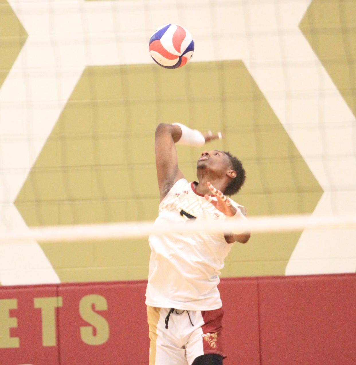 Licking Heights' Cleveland Brown Jr. serves during the Hornets' 3-0 victory against visiting Whetstone on Wednesday, May 1, 2024.