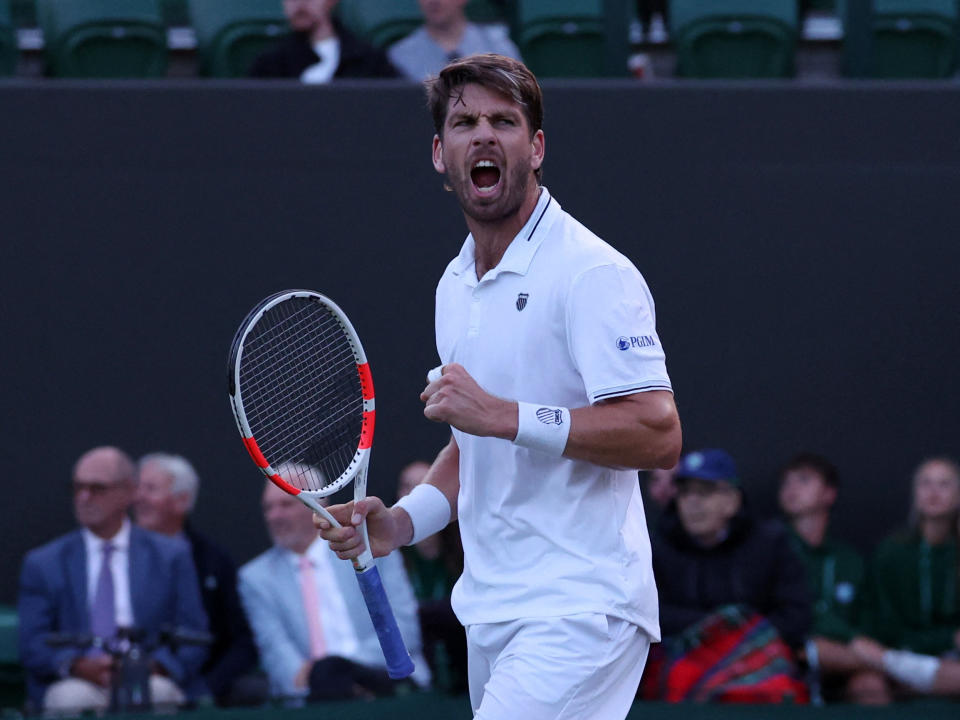 Cameron Norrie celebrates after winning his first round match against Argentina's Facundo Diaz Acosta (REUTERS/Paul Childs via Beat Media Group subscription)