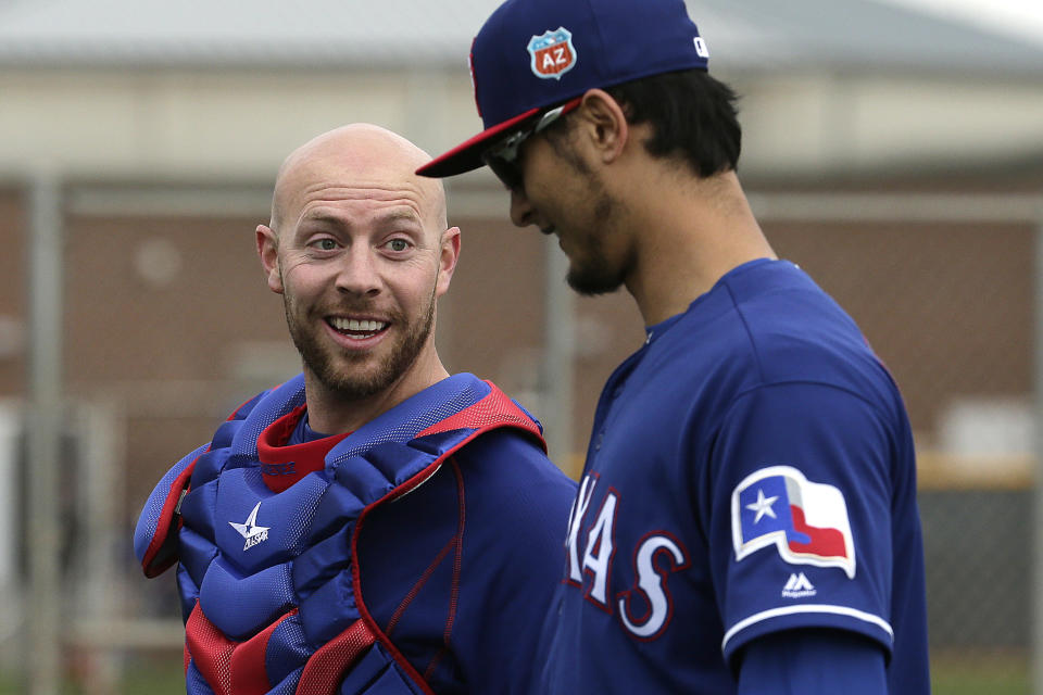 Chris Gimenez and Yu Darvish have reportedly kept in touch. (AP Photo)