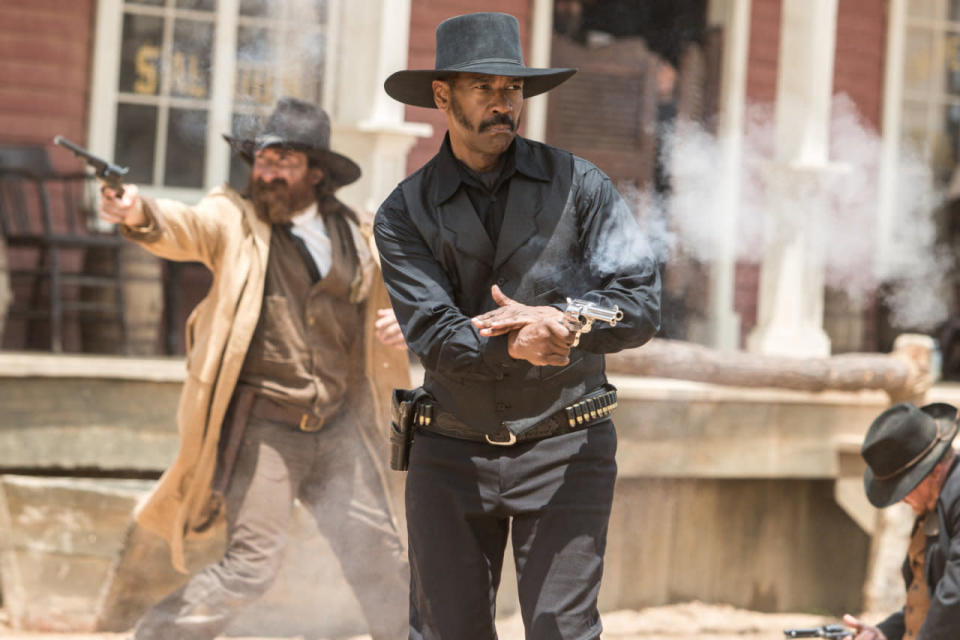 <p>Updating the classic original, Denzel Washington leads a band of new gunslingers, including Chris Pratt, Ethan Hawke and Vincent D'Onofrio, hired to protect a town from a unscrupulous industrialist. Out September 23.</p>