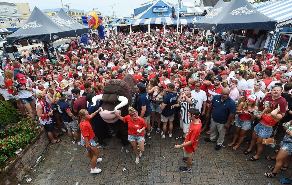 After a year off due to COVID-19, The Starboard’s Running of the Bull was back with a huge crowd in Dewey Beach on Saturday, Aug. 21, 2021. Sam Calagione, a founder of Dogfish Head Brewery, was the guest matador for the bullfight after a day of music by local favorite Kristin and the Noise. Starboard owner Steve “Monty” Montgomery was happy to see the crowd back after canceling last year’s event due to restrictions.