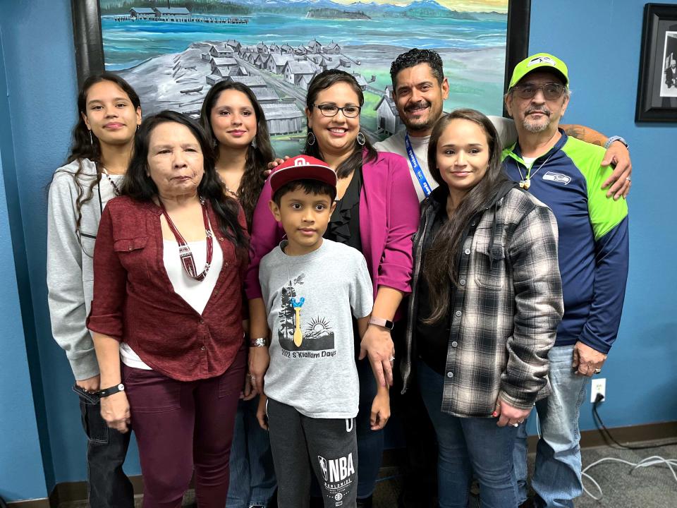 Amber Caldera was surrounded by family Wednesday, after the tribal councilwoman was sworn in as chairwoman of the Port Gamble S'Klallam Tribe following Tuesday's election.