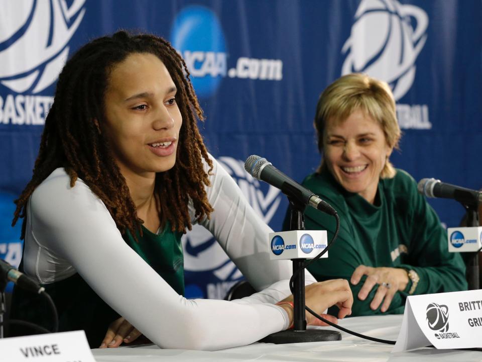 Mulkey (right) and Griner during a 2013 press conference.