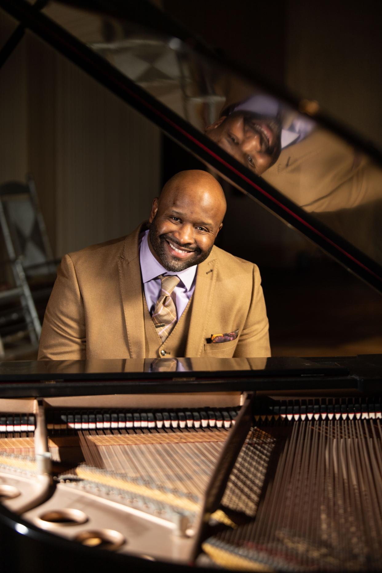 Shannon Sanders, shown at his Nashville, Tenn., office on Tuesday, Jan. 30, 2024, has worked with John Legend, India.Arie and other artists. He currently serves as BMI’s executive director of creative.