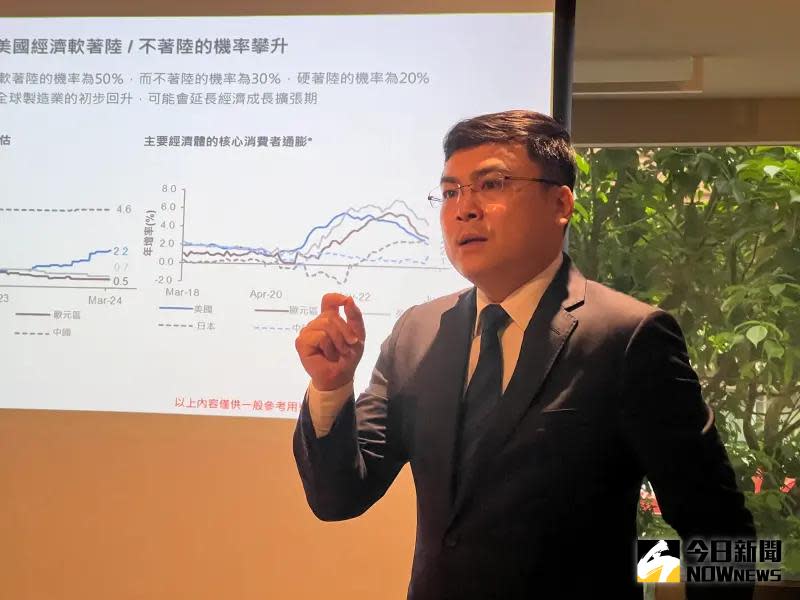 ▲渣打銀行財富管理處投資策略部主管劉家豪今（9）日預期，第2季金融市場有機會迎來夢寐以求的「金髮女孩經濟」。（圖／記者顏真真攝）