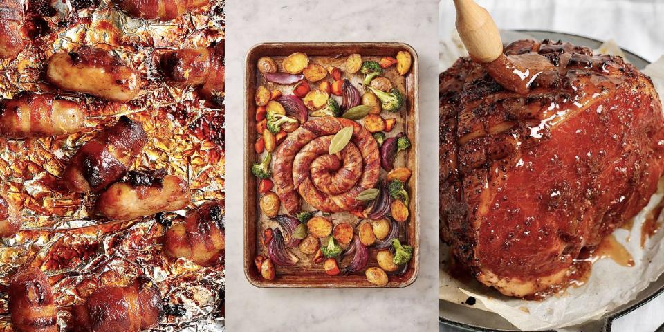 <p>Hands up who will only eat from a dinner table struggling under the weight of mountains and mountains of mouth-watering Christmas food? *Abruptly raises hands* Well, luckily for you ravenous lot, we've rounded up the very best recipes ready to grace your dinner table this year – from <a href="https://www.delish.com/uk/cooking/recipes/a41587049/irn-bru-glazed-ham/" rel="nofollow noopener" target="_blank" data-ylk="slk:Irn Bru Glazed Ham;elm:context_link;itc:0;sec:content-canvas" class="link ">Irn Bru Glazed Ham</a> to <a href="https://www.delish.com/uk/cooking/recipes/a41596264/turkey-breast/" rel="nofollow noopener" target="_blank" data-ylk="slk:Perfect Turkey Breast;elm:context_link;itc:0;sec:content-canvas" class="link ">Perfect Turkey Breast</a>, and <a href="https://www.delish.com/uk/cooking/recipes/a41585039/bucks-fizz-pigs-in-blankets/" rel="nofollow noopener" target="_blank" data-ylk="slk:Buck's Fizz Pigs in Blankets;elm:context_link;itc:0;sec:content-canvas" class="link ">Buck's Fizz Pigs in Blankets</a> to <a href="https://www.delish.com/uk/cooking/recipes/a41595171/stuffing-focaccia/" rel="nofollow noopener" target="_blank" data-ylk="slk:Christmas Stuffing Focaccia;elm:context_link;itc:0;sec:content-canvas" class="link ">Christmas Stuffing Focaccia</a>, here's 50+ of our favourite Christmas dinner ideas for 2022. <br></p>