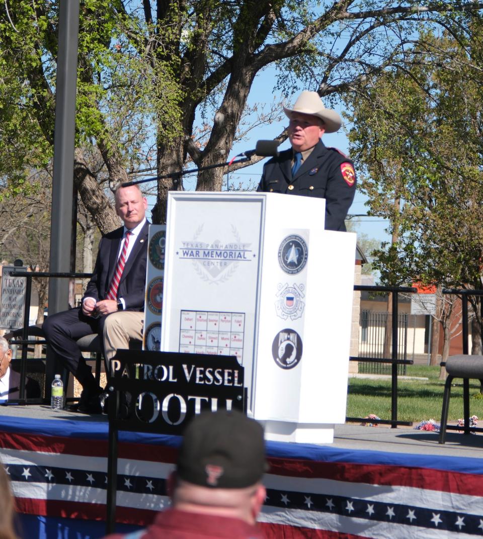 Ben Urbanczyk, assistant chief of DPS who also served in Dalhart and had worked with Trooper Steve Booth, was present and spoke at Thursday's dedication to honor Booth Thursday at the Texas Panhandle War Memorial Center in Amarillo.