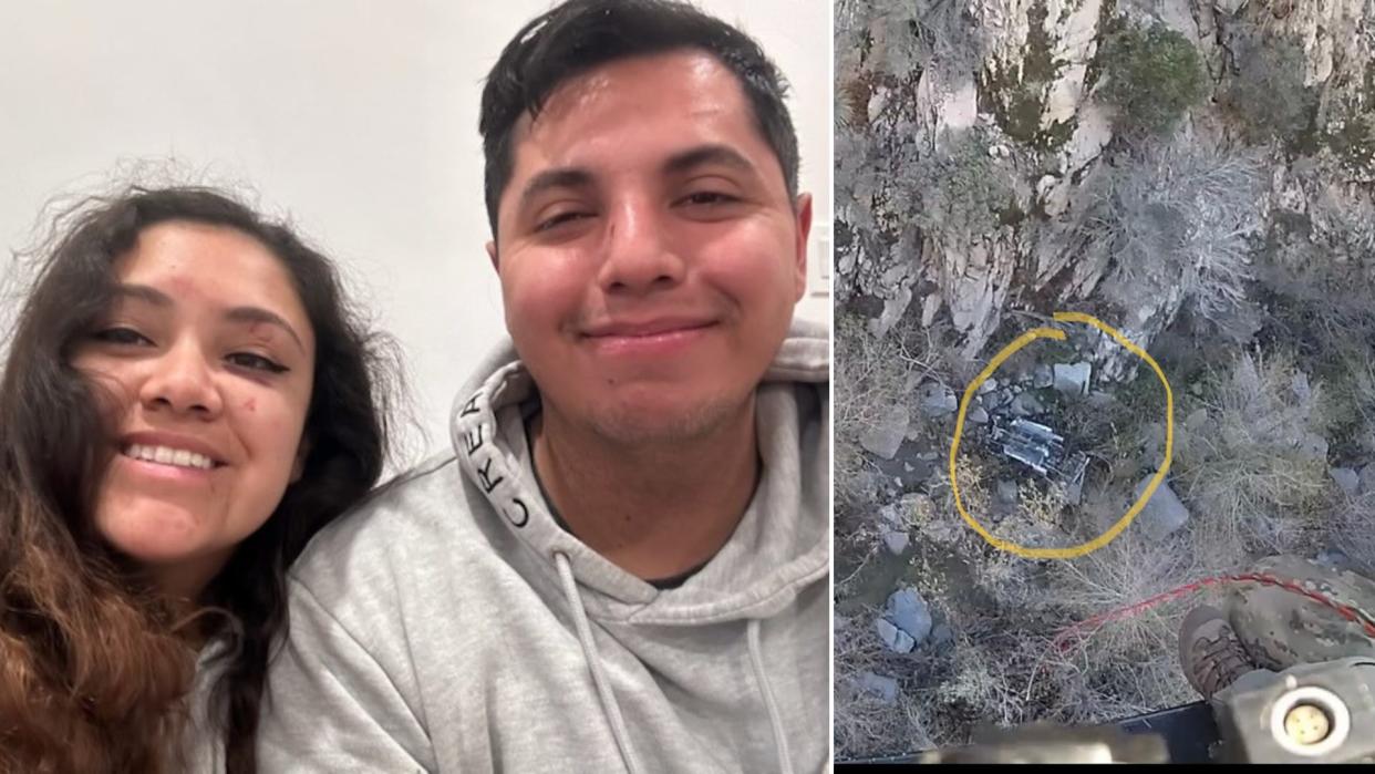 Chloe Fields and Christian Zelada, days after they fell 300 feet into a canyon in their car.